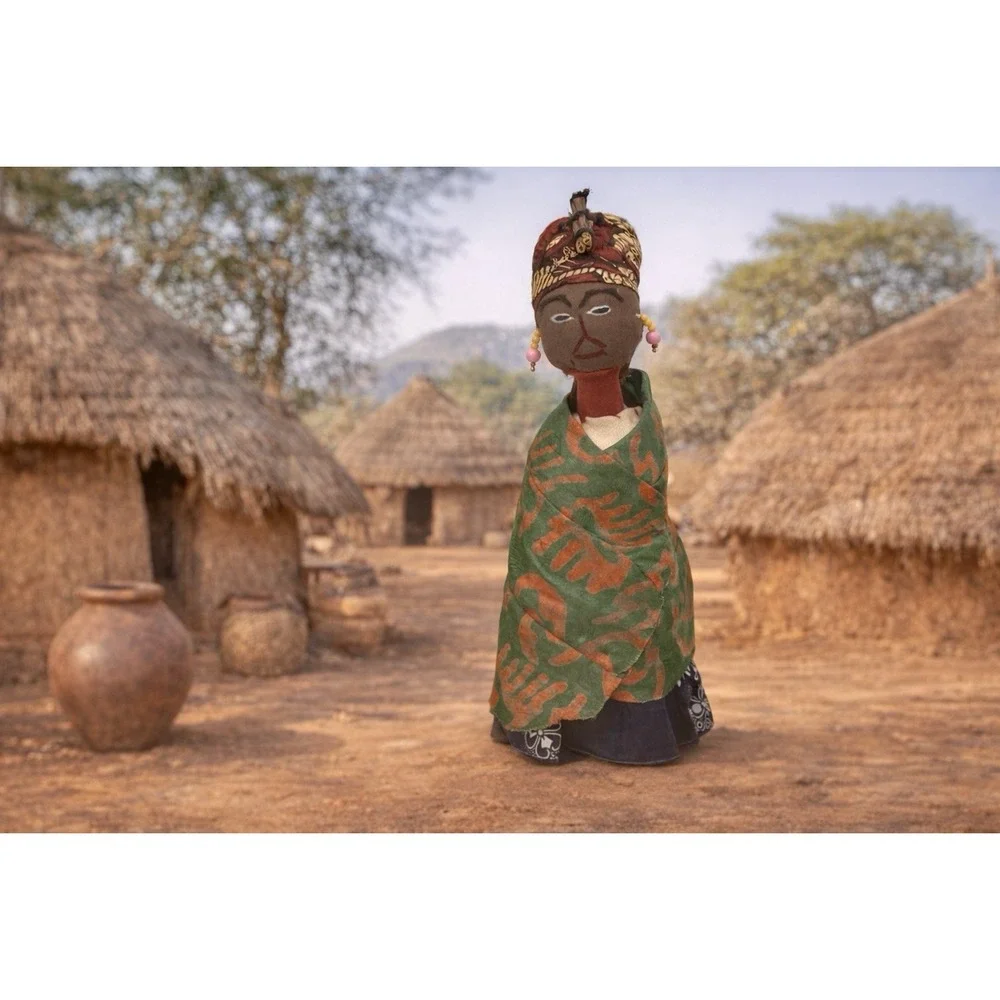 Swaziland Africa Decor Mother & Child Sisal Doll + Tribal Salad Servers